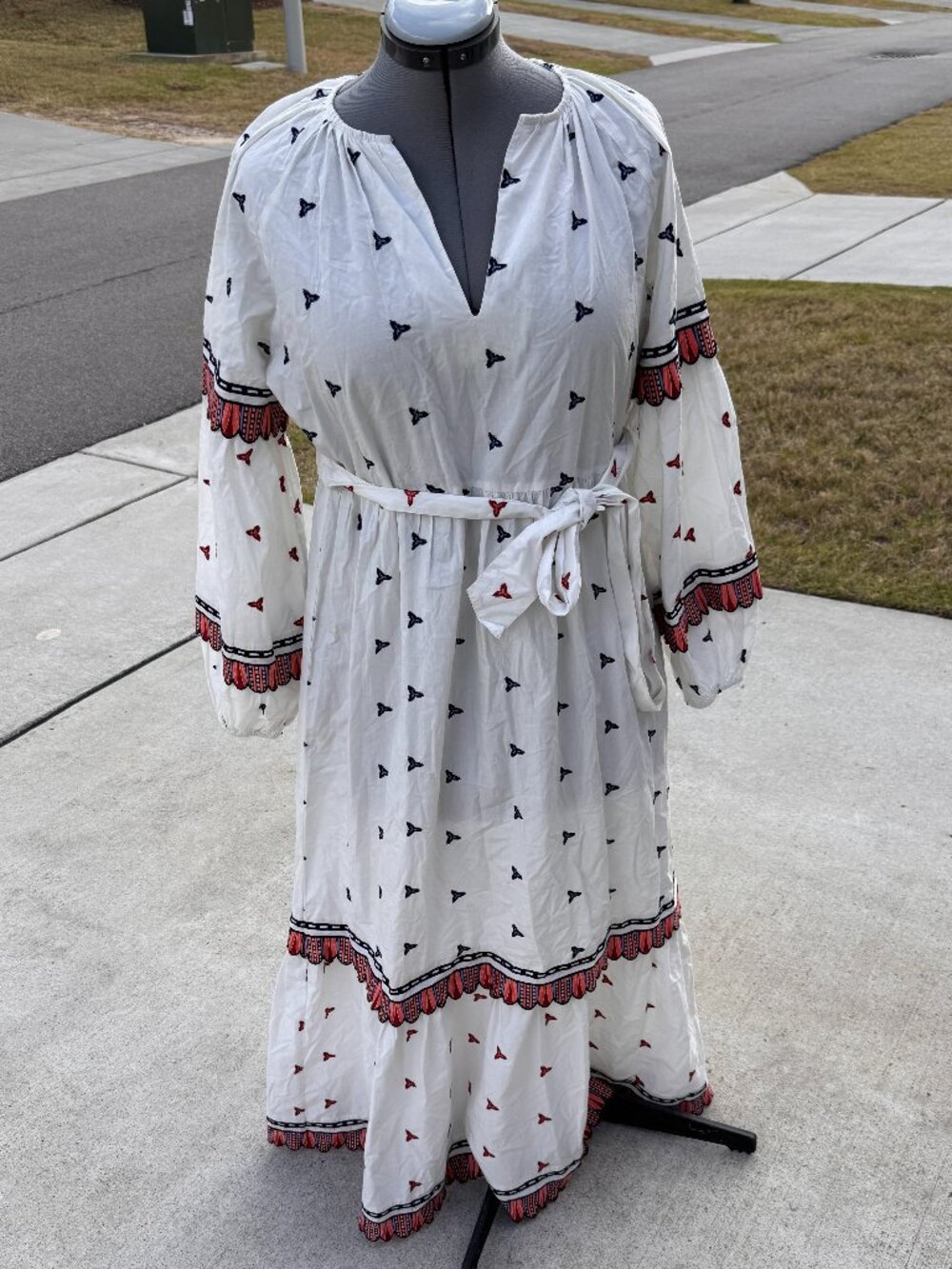 Marie Oliver Harlynn Ruffle Embroidery Maxi Dress - White/Red/Black
